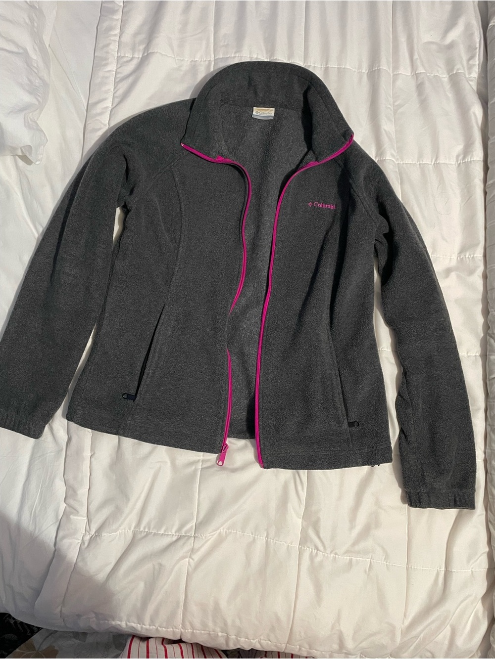 Columbia Women’s Dark Gray Fleece Jacket with Pink Trim